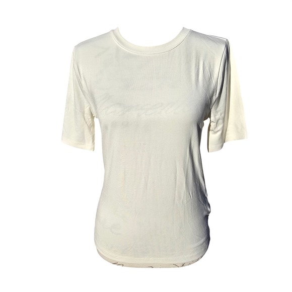 J. Crew NWT Refined rib elbow-sleeve T-shirt Crewneck Ivory Viscose Blend Medium - Picture 2 of 9